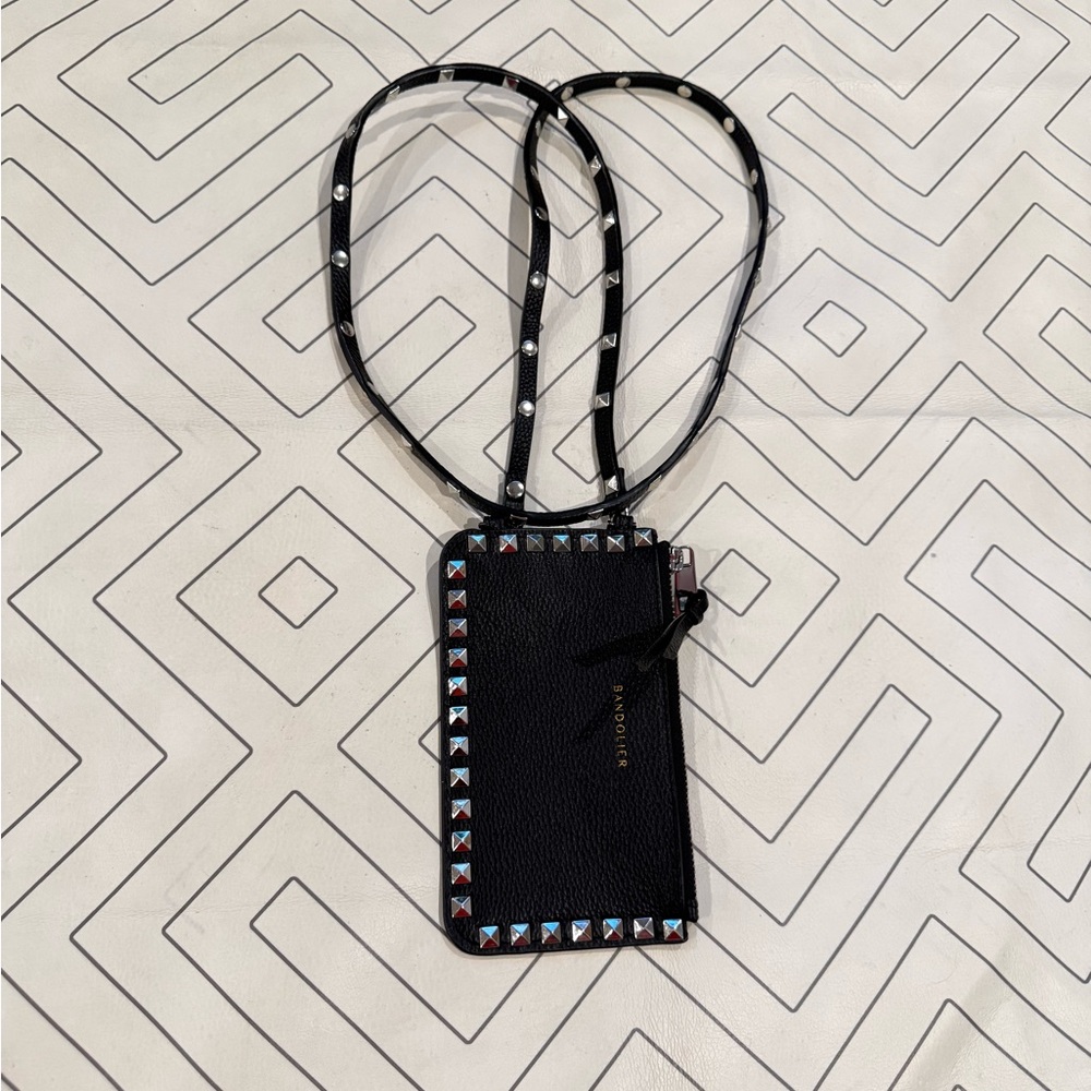 Bandolier Black Pebbled Leather Studded Crossbody